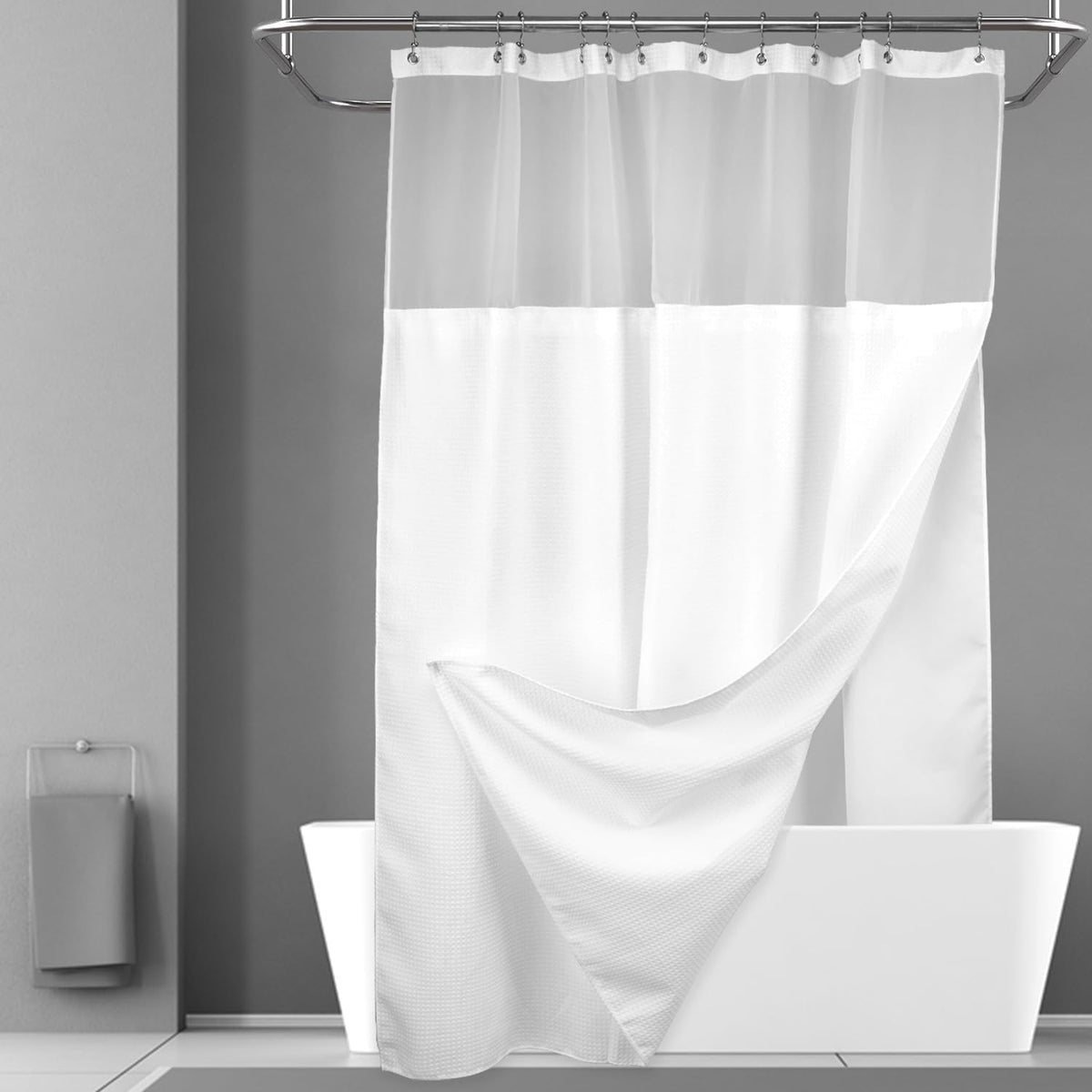 N&Y HOME Waffle Weave Shower Curtain with Snap-in Liner Set White, 71x72