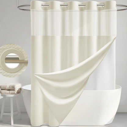 Dynamene Ringless Waffle Weave Fabric Shower Curtain Set, Black, 72"x75"