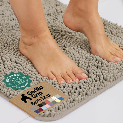 GORILLA GRIP Bath Rug Mat for Bathroom, Absorbent Chenille, 24x17 Gray