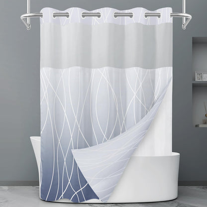 LXBNI Ringless Shower Curtain with Snap-in Liner, Gray White, 71 x 74 Inch