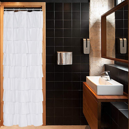 White Ruffle Shower Curtain for Bathroom,72 x 72 Inches, Farmhouse Style