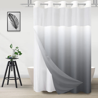 No Hook Shower Curtain and Liner Set, Ombre Black and White, 71x74