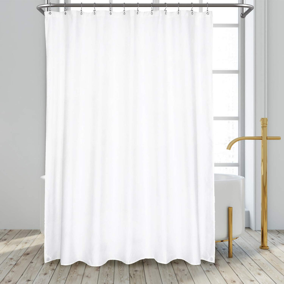 N&Y HOME Fabric Shower Curtain Liner with Magnets Standard Size, White