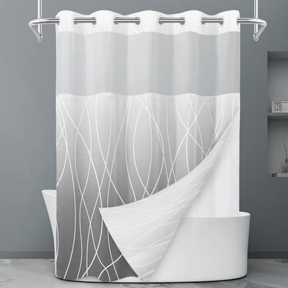 LXBNI Ringless Shower Curtain with Snap-in Liner, Gray White, 71 x 74 Inch