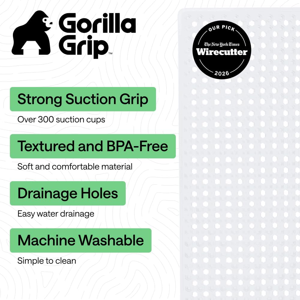 GORILLA GRIP Bath Tub Shower Mat, Bathtub Floor Liner, 35x16 White
