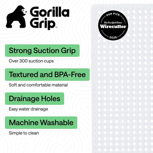 GORILLA GRIP Bath Tub Shower Mat, Bathtub Floor Liner, 35x16 White