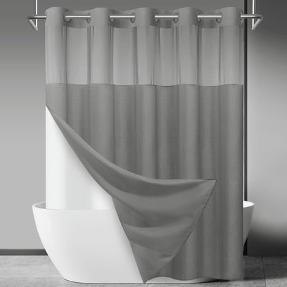 SORTTO Ringless Slub Shower Curtain with Snap in Liner, 71x74, Black
