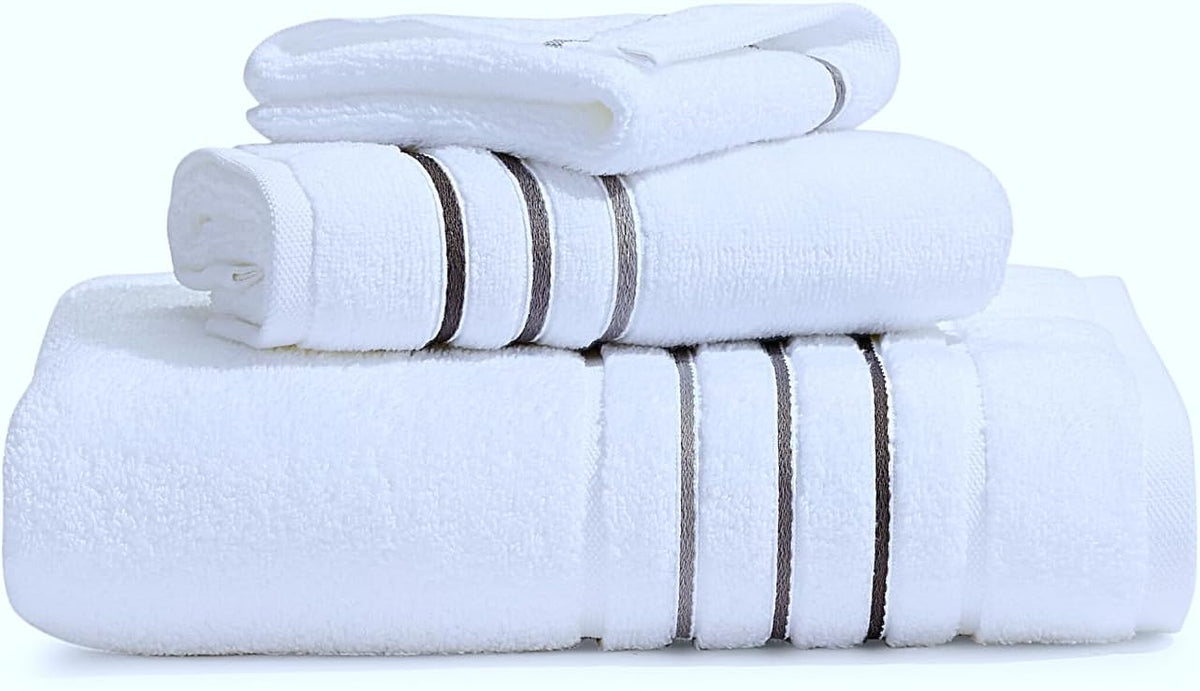 Bath Towels Set for Bathroom – Luxury 6-Piece Cotton Towels, Soft Absorbent & Quick Dry, 600 GSM Bath Towels for Bathroom, Hotel Spa Quality (White/Charcoal, 6- Bath Towel Set)