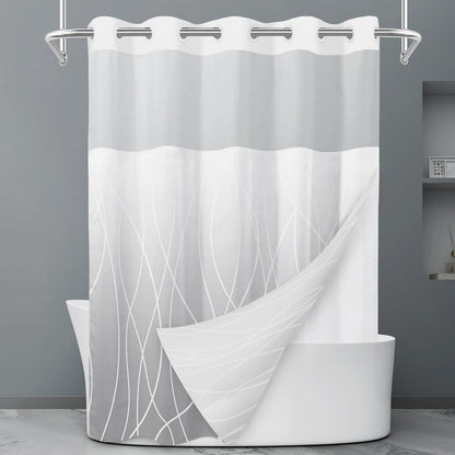 LXBNI Ringless Shower Curtain with Snap-in Liner, Gray White, 71 x 74 Inch