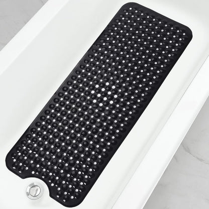 Bathtub and Shower Mats, 40x16 Inch Extra Large Non Slip Soft Bath Tub Mat with Suction Cups and Drain Holes for Bathroom Floor and Keep Tubs Clean, Machine Washable, Black