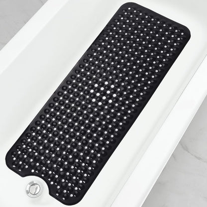 Bathtub and Shower Mats, 40x16 Inch Extra Large Non Slip Soft Bath Tub Mat with Suction Cups and Drain Holes for Bathroom Floor and Keep Tubs Clean, Machine Washable, Black