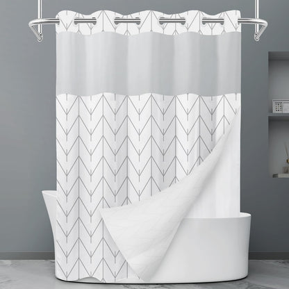 LXBNI Ringless Shower Curtain with Snap-in Liner, Gray White, 71 x 74 Inch