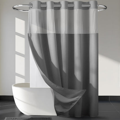 River Dream Waffle No Hook Shower Curtain with Liner,Navy Blue,71x74