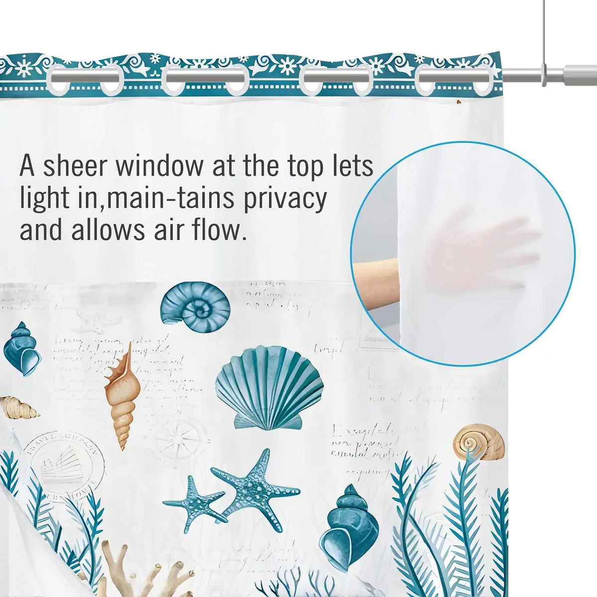 Blue Sea Life Pattern Shower Curtain Set, 2 Layers Waterproof Shower Curtain Liner, Shower Curtain And Liner Set, Bathroom Shower Curtains, Bathroom Decor Supplies for Home Decor, Home Goods, Bathroom Accessories, Decorative Shower Curtain