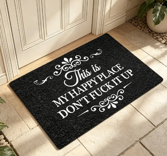 Personalized Lettering Happy Place Rectangle Doormat - Retro Look, Wrinkle Resistant, Non-Slip Indoor/Outdoor Entryway Mat, Entryway Decor, Front Door Decor, Romantic Couple Gift, Summerwins Collection Textile for Anniversaries, House Decor, Love At The D