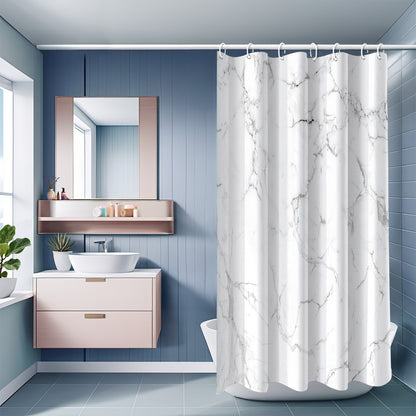 1pc Grey, Black, and White Marble Print Bath Curtain,, Artistic Style Bathroom Home Decor Shower Curtain with Hooks, Universal for All Seasons, Available in Multiple Sizes