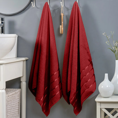 Mocassi Fluffy Thick 2-Pack Premium Turkish Cotton 4-Line Stripe Bath Towel Set, Absorbent Breathable Water-Absorbent Body Towels, 27x54 in