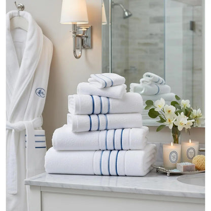 Bath Towels Set for Bathroom – Luxury 6-Piece Cotton Towels, Soft Absorbent & Quick Dry, 600 GSM Bath Towels for Bathroom, Hotel Spa Quality (White/Blue Azure, 6- Bath Towel Set)