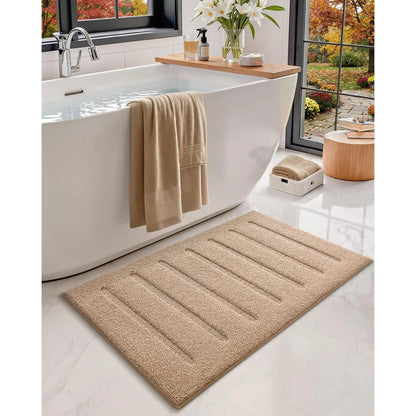 White Bathroom Rugs 30x17, Ultra Soft Absorbent Microfiber Bath Rugs, Washable Plush Striped Bathroom mat, Non-Slip Bath Mats for Bathroom, Bathtub, Shower, Laundry, White