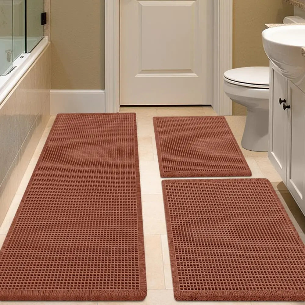 IM HOME Waffle Bath Mat 2 Piece/3 Piece Set, Boho Woven Modern Bath Mat Rugs, Absorbent Bathroom Rugs, Soft Washable Bath Rugs with Tassels for Bathroom, Bedroom, Kitchen, Shower, Tub,Halloween