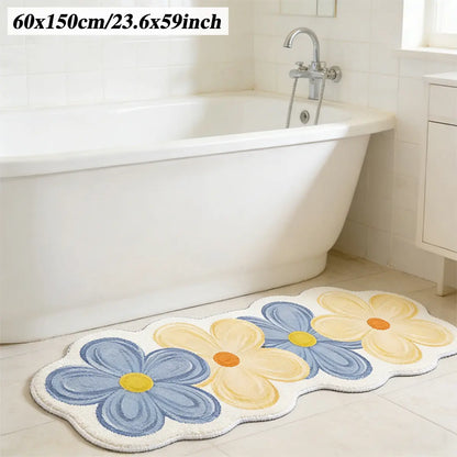 Long Plush Bathroom Mat, Cute Bath Mat, Flower Design Irregular Shape, Soft Comfortable Foot Pad, Home Decor Carpet, Valentine's Day Gift, Bathroom Rug, Bathroom Floor Mat, Floral, Floral Bath Mats