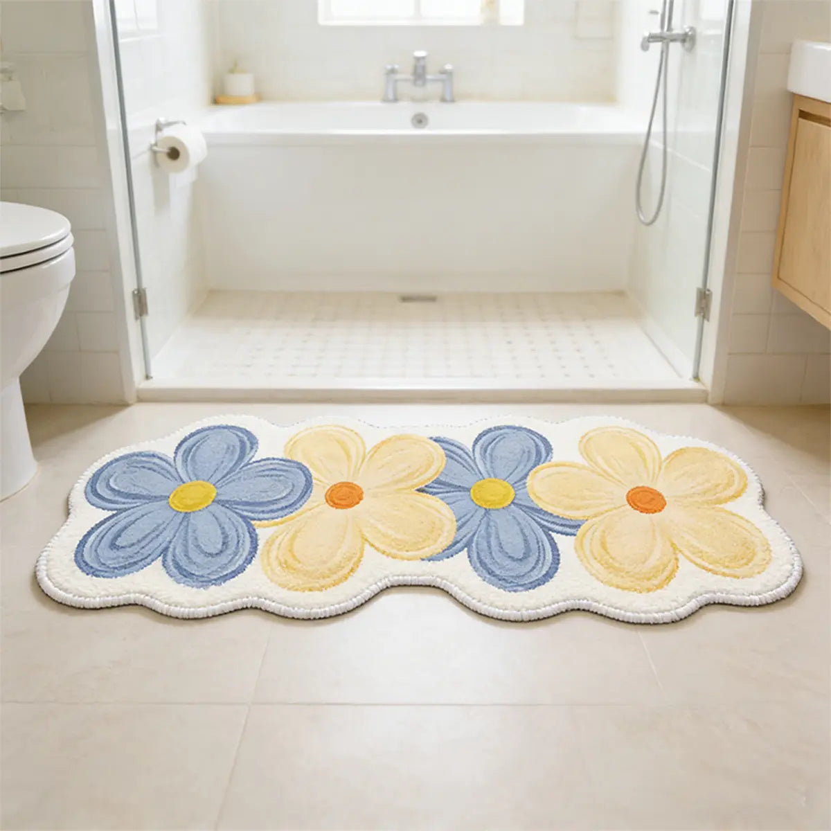 Long Plush Bathroom Mat, Cute Bath Mat, Flower Design Irregular Shape, Soft Comfortable Foot Pad, Home Decor Carpet, Valentine's Day Gift, Bathroom Rug, Bathroom Floor Mat, Floral, Floral Bath Mats