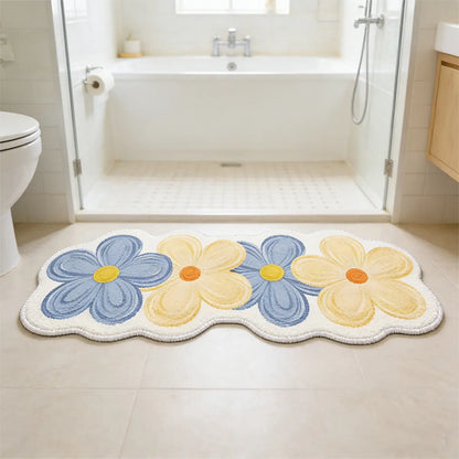 Long Plush Bathroom Mat, Cute Bath Mat, Flower Design Irregular Shape, Soft Comfortable Foot Pad, Home Decor Carpet, Valentine's Day Gift, Bathroom Rug, Bathroom Floor Mat, Floral, Floral Bath Mats