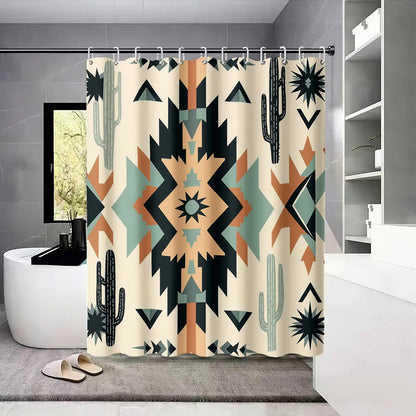 4pcs Bohemian Style Shower Curtain Set with 12 Hooks, Non-Slip Bath Mat, U-Shaped Rug, Toilet Seat Cover, Complete Aesthetic Bathroom Decor