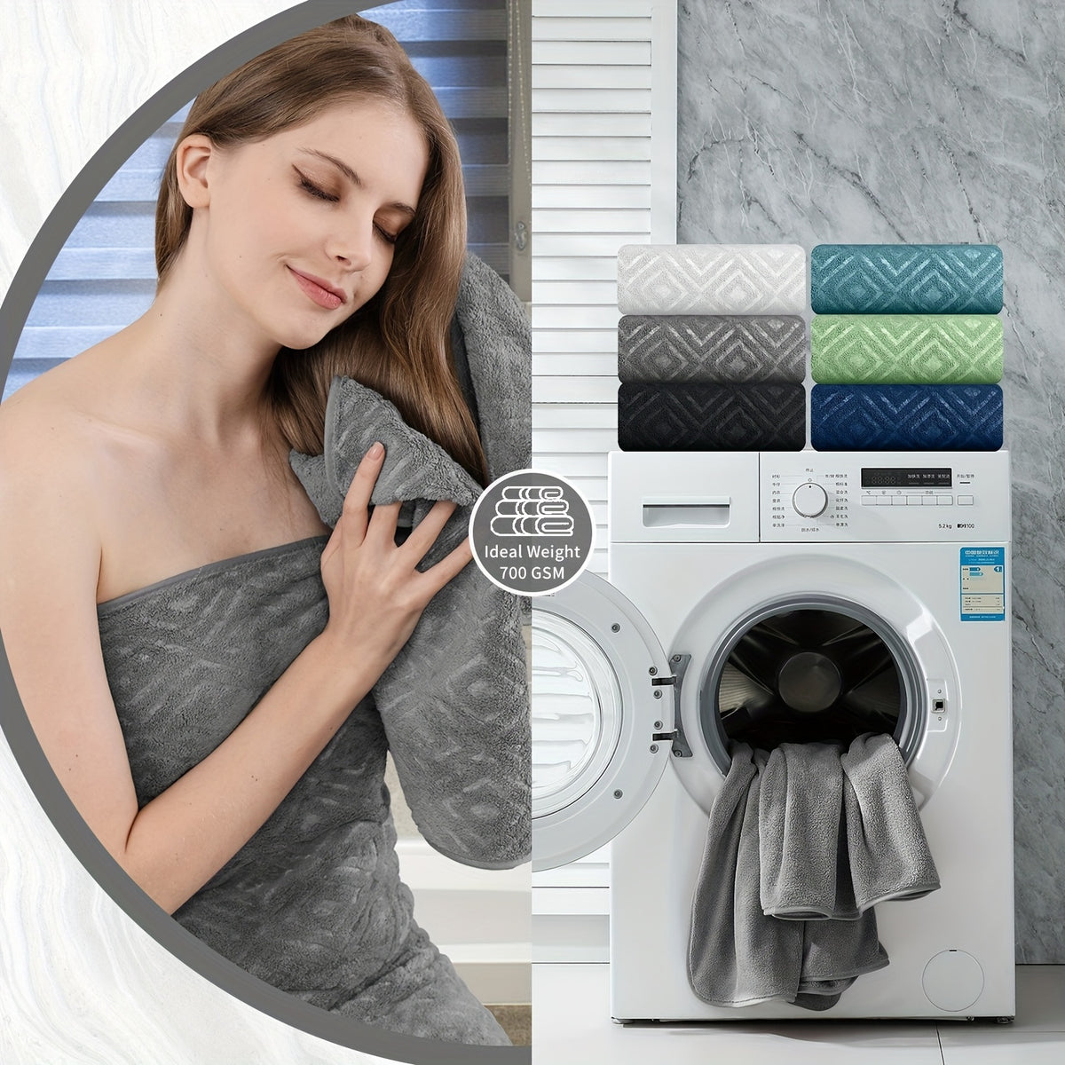 8pcs Extra Large Bath Towel, Ultra-Soft Thick Bath Towel Highly Absorbent Quick Dry Towel 700GSM Includes 2 Oversized Bath Towels & 2 Hand Towels & 4 Towels for Bathroom Hotels Gym, Wash Cloths