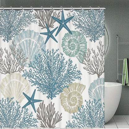 Seaside vacation style coral shell starfish pattern shower curtain, 4-piece bathroom set