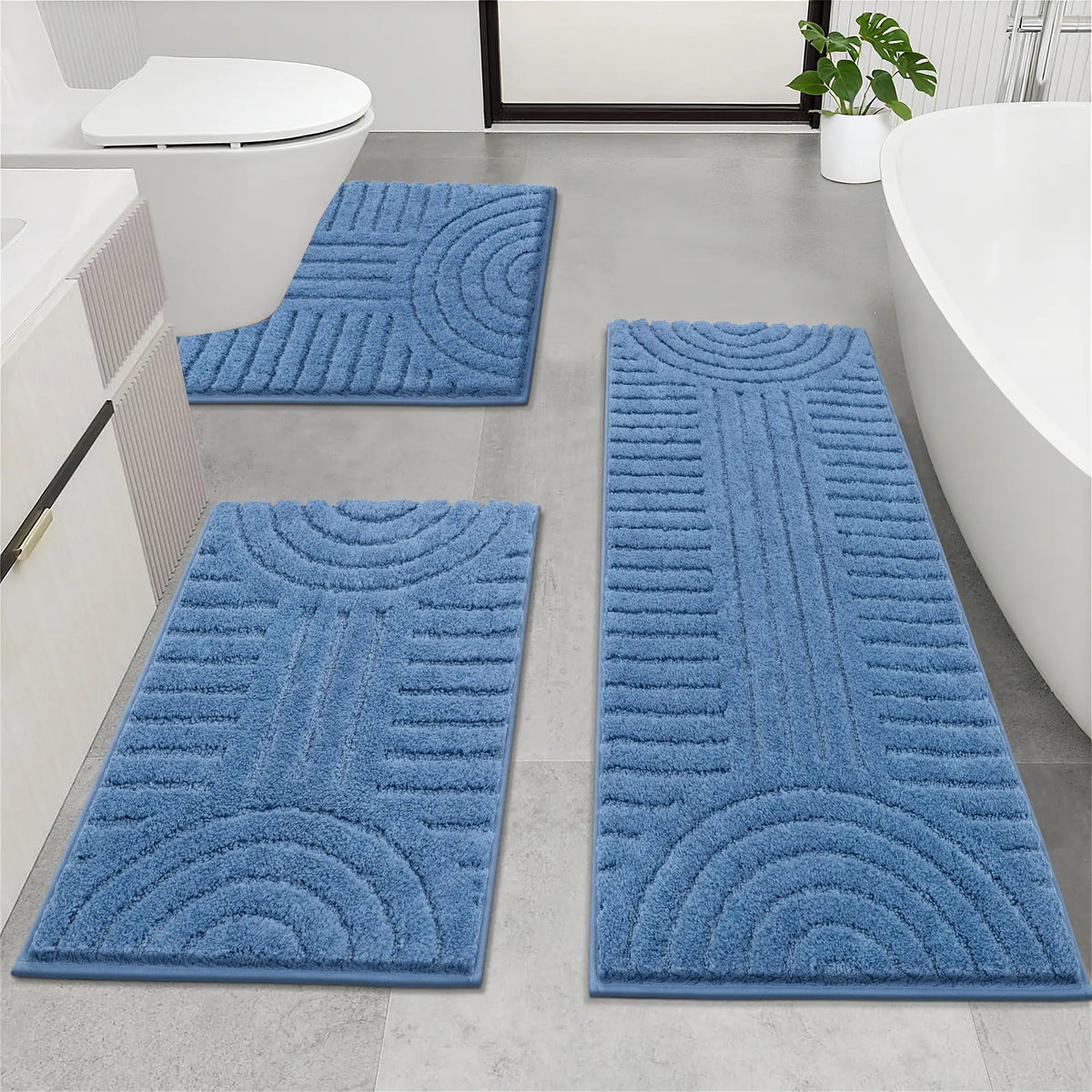 [Back to School] HEBE Bathroom Rugs Sets 3 Piece Bathroom Shower Rugs with U-Shaped Contour Toilet Mat Absorbent Microfiber Plush Bath Mats Non Slip Bath Rugs Machine Washable Shaggy Bath Mat Set summerwins,dorm essentials,home decor,home essentials