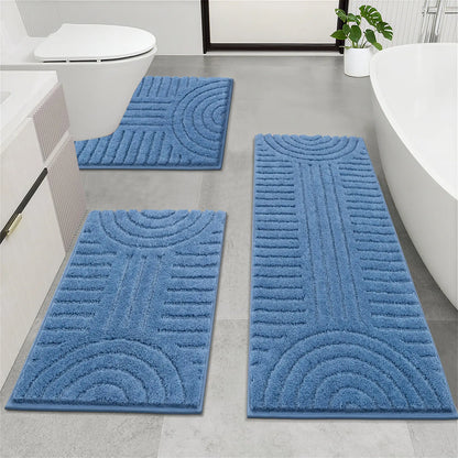 [Back to School] HEBE Bathroom Rugs Sets 3 Piece Bathroom Shower Rugs with U-Shaped Contour Toilet Mat Absorbent Microfiber Plush Bath Mats Non Slip Bath Rugs Machine Washable Shaggy Bath Mat Set summerwins,dorm essentials,home decor,home essentials