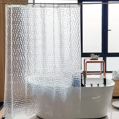 3D Geometric Water Cube Shower Curtain, Translucent Bathroom Partition Curtain. Bathroom Divider with Rust-Proof Metal Eyelets And Plastic Hooks, Suitable for Home Bathroom Decoration