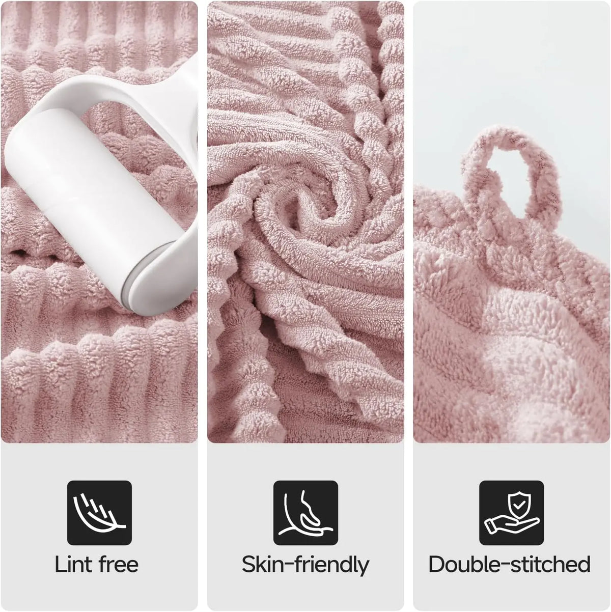 AMA SNOW 4-Pack Oversized Anti-Shrink Bath Towels - 27.6 inches x 55.1 inches Coral Fleece, Anti-Static, Soft, Quick-Dry, Striped, Breathable, Luxury Plush, Unisex, Fade Resistant, Cold Wash Safe for Bathroom, Personal Care, Beauty Use