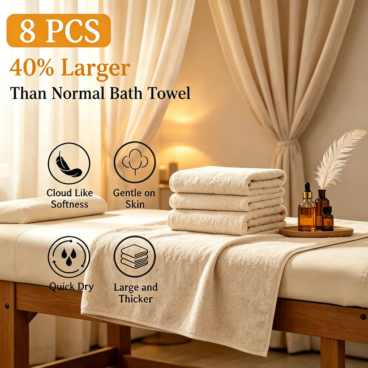 Premium Coral Fleece 8-Piece Towel Set - 2 Bath Sheets, 2 Hand Towels, 4 Face Towels - Super Soft Absorbent Quick-Drying Spa Quality Hotel Towels for Home & Travel, Unisex, Absorbent Fast bath sheet for shower Japanese wash cloth, Fluffy, Bath Sheets
