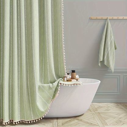 1pc Striped Polyester Shower Curtain, 72" x 72", Bohemian Style Vertical Stripe Texture with White Hooks Included