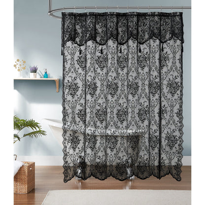 WARM HOME DESIGNS Luxury Lace Shower Curtain with Attached Valance & Tassels in Many Colors and Sizes