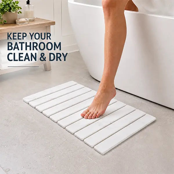 Large Diatomaceous Earth Stone Bath Mat - 24x16 in Shower Rugs for Bathroom, Water Absorbent Mat, Quick Dry, Heat Resistant, Durable, Eco-Friendly Bathroom Accessories, Box Pack
