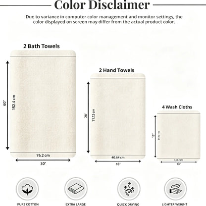Premium Coral Fleece 8-Piece Towel Set - 2 Bath Sheets, 2 Hand Towels, 4 Face Towels - Super Soft Absorbent Quick-Drying Spa Quality Hotel Towels for Home & Travel, Unisex, Absorbent Fast bath sheet for shower Japanese wash cloth, Fluffy, Bath Sheets