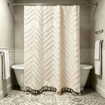 1pc 3D Scalloped Tassel Style Curtain, Bohemian Style Scalloped Curtain, Home Decor Curtain, Bathroom Curtain, with Matching Hook