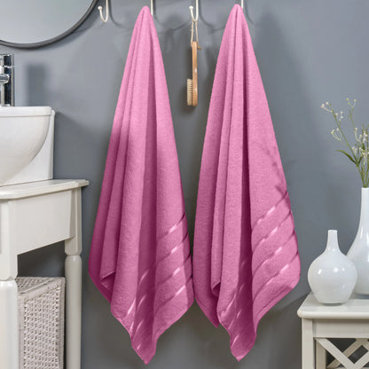 Mocassi Fluffy Thick 2-Pack Premium Turkish Cotton 4-Line Stripe Bath Towel Set, Absorbent Breathable Water-Absorbent Body Towels, 27x54 in