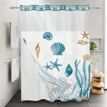 Blue Sea Life Pattern Shower Curtain Set, 2 Layers Waterproof Shower Curtain Liner, Shower Curtain And Liner Set, Bathroom Shower Curtains, Bathroom Decor Supplies for Home Decor, Home Goods, Bathroom Accessories, Decorative Shower Curtain