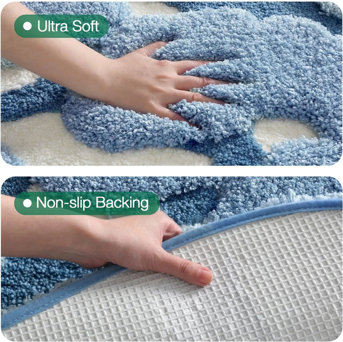 LUMI Large Ocean Blue Fluffy Bath Mat, Soft Non Slip Quick Dry Absorbent Washable Bathroom Rug, Floor Carpet for Shower, Bedroom, Kids Room 24"x43"