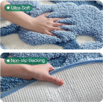 LUMI Large Ocean Blue Fluffy Bath Mat, Soft Non Slip Quick Dry Absorbent Washable Bathroom Rug, Floor Carpet for Shower, Bedroom, Kids Room 24"x43"