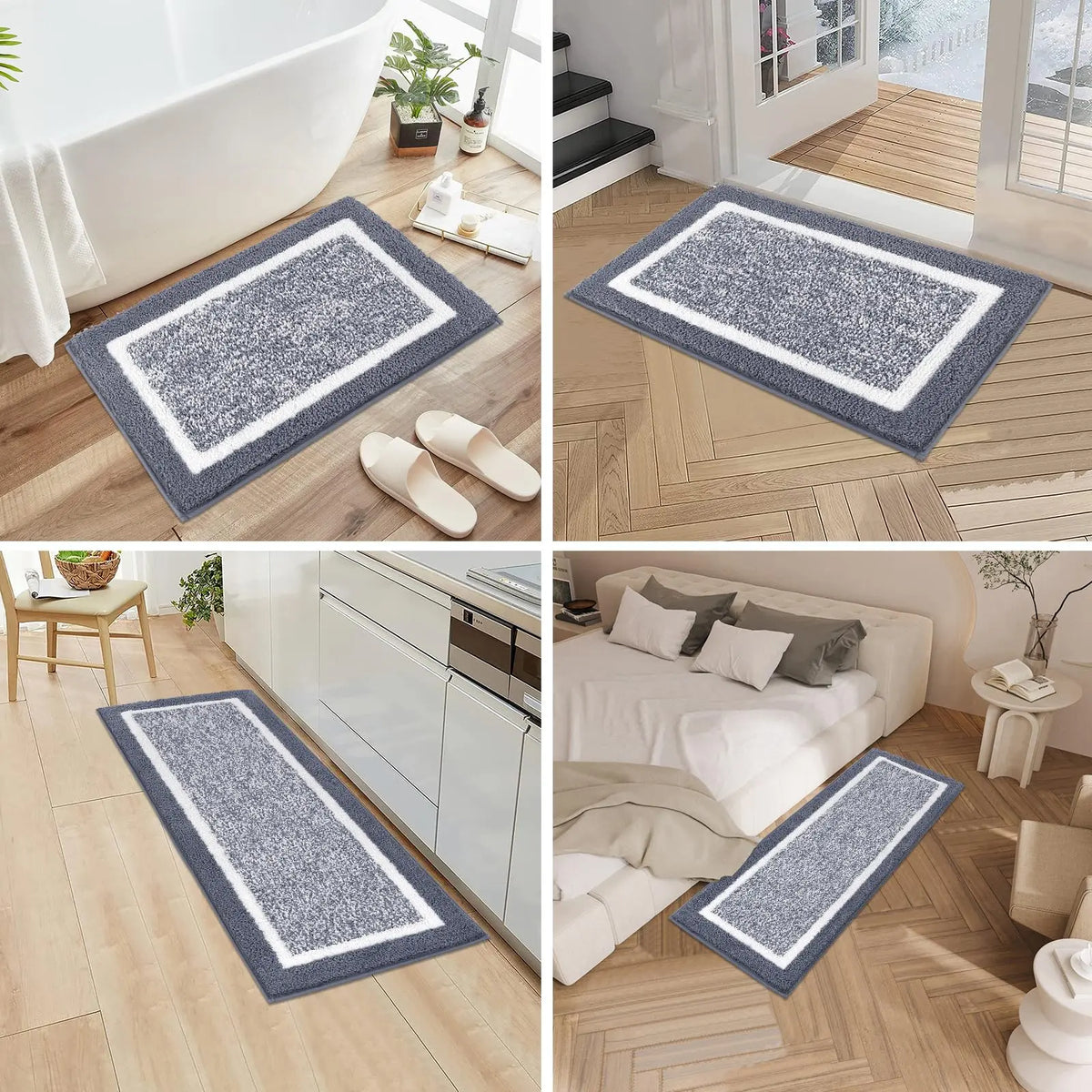 Beige Bathroom Rugs Set 3 Piece Non Slip Washable, Plush Absorbent Microfiber Bath Mat Shower Rug Runner Quick Dry, Super Soft U Shaped Toilet Mats Floor Carpet