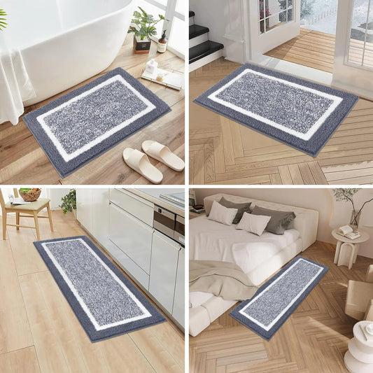 Beige Bathroom Rugs Set 3 Piece Non Slip Washable, Plush Absorbent Microfiber Bath Mat Shower Rug Runner Quick Dry, Super Soft U Shaped Toilet Mats Floor Carpet