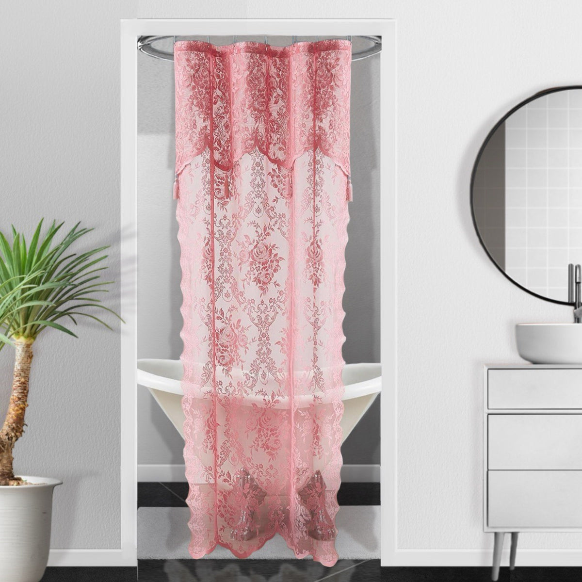 WARM HOME DESIGNS Luxury Lace Shower Curtain with Attached Valance & Tassels in Many Colors and Sizes