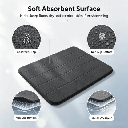 3 Piece Luxury Memory Foam Bathroom Mat Set, Soft Absorbent Quick Dry Non‑Slip Washable Bath Rugs for Shower Toilet Vanity