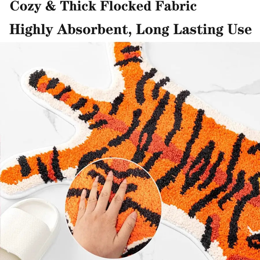 Pink Tiger Shaped Non-Slip Bathroom Mat, Nature-Inspired Animal Printed Rug, Modern Small Home Decor Playmat for Bathroom-Shower Splash Protection & Door Use, Bathroom Supplies, Room Decor