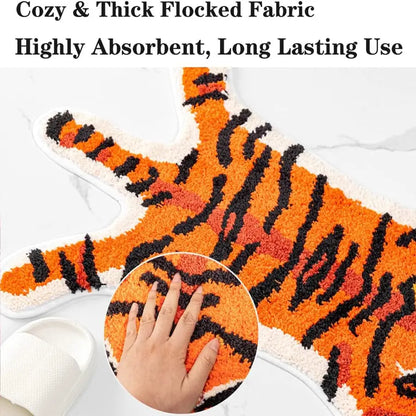 Pink Tiger Shaped Non-Slip Bathroom Mat, Nature-Inspired Animal Printed Rug, Modern Small Home Decor Playmat for Bathroom-Shower Splash Protection & Door Use, Bathroom Supplies, Room Decor